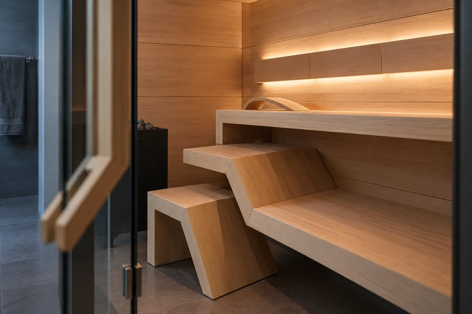 Modern Line sauna interior, the geometric series